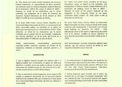 Protocolo General entre la UMH y el Consorcio Espacial Valenciano en el marco del laboratorio europeo de alta potencia en radiofrecuencia para espacio. 2012