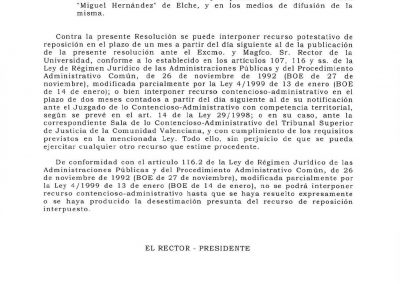 Resolución rectoral de convocatoria a elecciones al Claustro Constituyente de la UMH, p. 2