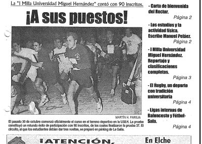I Butlletí esportiu de la UMH on es constata la celebració de la I Milla Universitat Miguel Hernández. 1997